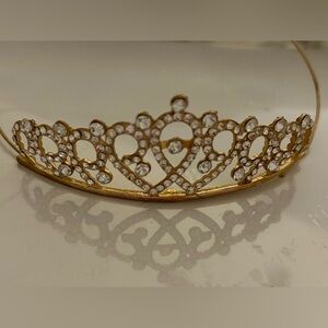Delicate Triple Heart Rhinestone Tiara  Crown with Gold Base